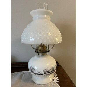 Currier and Ives Hobnail Oil Lamp with Original Box